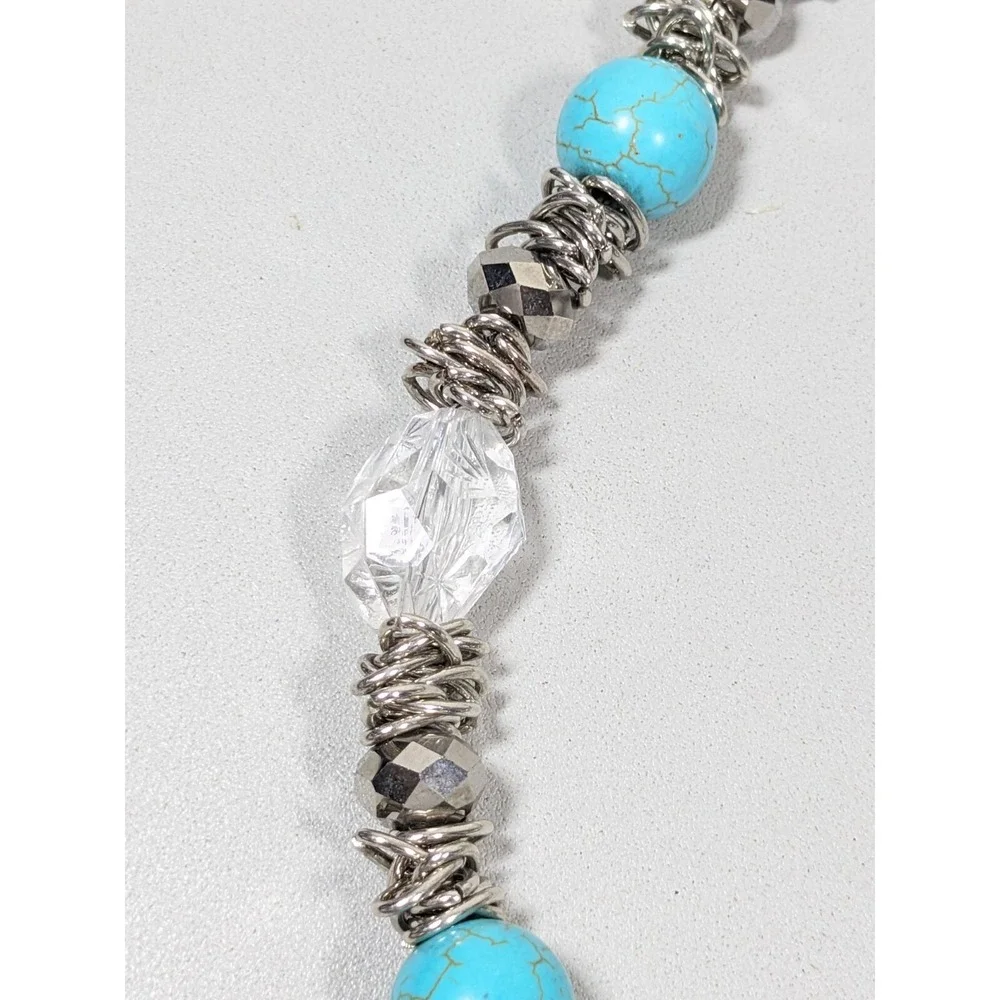 Beachy Coastal Blue Stone Faux Turquoise Bold Beaded Necklace 20‎ inch